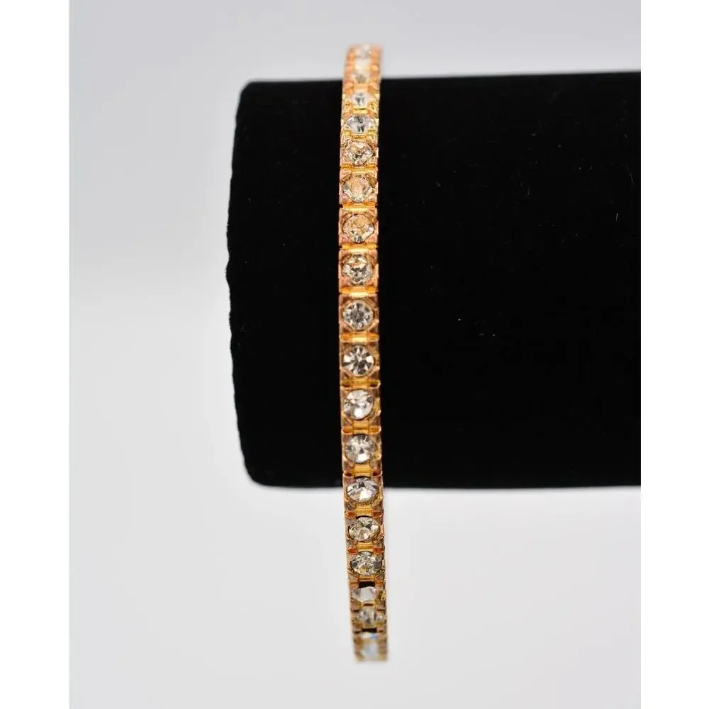 Graziano Vintage Bangle Bracelet Rhinestone Crystal Gold Tone Signed 1990s Bin4